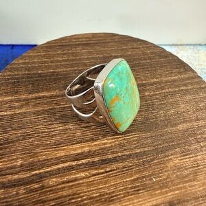 925, Sterling Large Statement Single Stone Turquoise Ring Sz 8.5